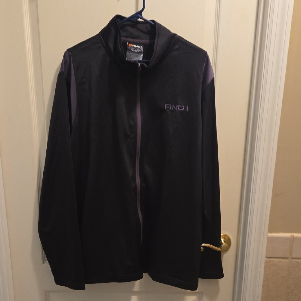 AND1 Men's Black Full Zip Front Jacket Gray Trim 100% Polyester Size 2XL EUC